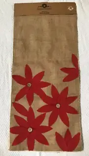 Gardeners Eden Christmas Table Runner 100% Burlap 16 X 72” Red Poinsettia New