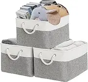 YQkangzhu 3Pcs Storage Baskets for Organizing, 27L Foldable Rectangular Fabric Storage Bins, Collapsible Canvas Closet Organizer Bins with Handle, Cloth Basket for Shelves, Nursery, Home, Office
