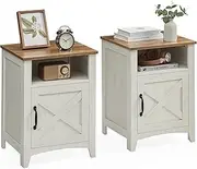 [VASAGLE] LIRY Collection - Farmhouse Nightstand with Barn Door, Set of 2, Bedside Table with Storage, Side End Table, Night Stand, Open Compartment, for Bedroom, Rustic White and Honey Brown ULET809K41