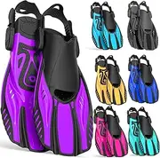 Snorkel Fins Diving Fins Adjustable Buckles Open Heel Swim Flippers Travel Size Short Swim Fins for Snorkeling Diving Swimming Adult Men Womens