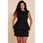 Plus Black Cotton Peplum Skort Peplum Playsuit, Black