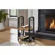 16-Inch Black Metal Firewood Rack with Tools: Outdoor Firewood Storage