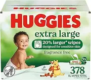 Huggies Extra Large Baby Wipes, Unscented, 9 Flip-Top Packs, 378 XL Wipes Total, Packaging May Vary