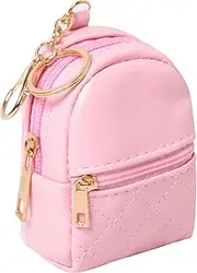 [Grurun] Mini Backpack Cute Cosmetic Bag for Women, Creative Cute Pendant Keychain Key-chains Keyrings PU Leather Makeup Bag Key Pocket Lipstick Bag Card Holder Data Cable Organizer Zipper Pouch, Deep pink,