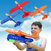 HIKTARME 3 Pack Airplane Launcher Toys, 2 Flight Modes LED Foam Glider Catapult Plane Toy for Boys, Outdoor Flying Toys Birthday Gifts for Boys Girls 4 5 6 7 8 9 10 11 12 Year Old