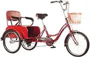 20inch Adult Tricycle 6 Speed Three Wheel Trike Bike with Basket Manned Back Seat for Shopping Exercise for Seniors Men Women Bicycle Bell, Tricycle