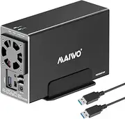 MAIWO Dual Bay Hard Drive RAID Enclosure with Cooling Fan for 2.5/3.5 inch SATA SSD/HDD, 5Gbps USB 3.0 HDD Enclosure, 48TB Capacity, RAID 0/1/JBOD/PM, Aluminum Case