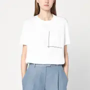 [Brunello Cucinelli] White cotton t-shirt with shiny pocket M White