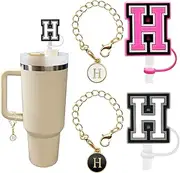 Stanley Cup Straw Cover (2PCS) for 30&40 Oz With Accessories - Personalized Charm and Initial Letter Handle (Letter H)