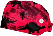 [WOSHJIUK] Working Hat 2 Pack Scrub Caps for Women,Dinosaur red Pattern,Tie Back Cap Adjustable Scrub Hat