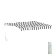 ALEKO Retractable Motorized 10X8 ft Patio Awning Deck Canopy Grey White Stripes