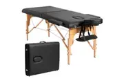 Costway 213cm 2 Fold Portable Massage Table PVC Fabric Beauty Therapy Bed w/Adjustable Headrest Black
