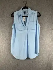 Ann Taylor Top Women Small Blue Sleeveless Collar Button Front Career NWT