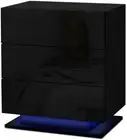 Bedside Table RGB LED Black High Gloss with 3 Drawers Nightstand, Bedroom Furnit