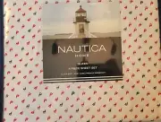 Nautica Queen 4pc Sheet Set Holiday Christmas Red White Fitted, Flat, Pillowcase