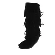 Minnetonka Womens 3 Layer Suede Fringe Mid Calf Moccasin Boots Shoes BHFO 7494