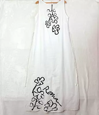 Faithfull The Brand Nahna Midi Linen Dress Womens Size 4 White Floral Lined