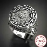 925 Sterling Silver Ring Retro Wolf Totem Thai Silver Ring Warrior Wolf Head