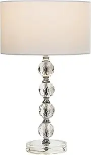 Lexi Lighting Suzie Acrylic Table Lamp, E27, Elegant White Fabric Drum Shade, Acrylic Base, 48cm Height, Decorative Crystal Balls - Ambient Lighting for Bedroom, Lounge Room, Home Décor