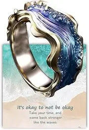 [UKNRW] The Heartbeat of The Sea, Adjustable The Heartbeat of The Sea Ring, Ocean Wave Ring Pearl Zircon Inlaid Inspirational Ring, Inspirational Friendship Ocean Jewelry Gift