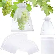 Fruit Protection Netting Bags With Drawstring - White Organza Cover Mesh for Garden Tree - Fruit Cover