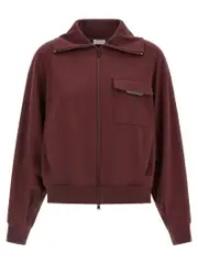 [Brunello Cucinelli] Brunello Cucinelli-Shiny Flap Detail Felpe Bordeaux-Donna M