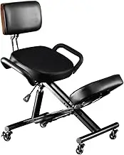 Kneeling Chair with Back Support Ergonomic for Office,Adjustable Stool with Angled Seat for Better Posture,Thick Comfortable Cushions,Black