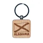 Alabama with Waving Flag Cute Engraved Wood Square Keychain Tag Charm