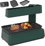 Smokeless Barbecue Grill, 900W Electric Griddles Barbecue Oven with 3 Removable Plates and LCD Display, Non-Stick Easy to Clean, Electric Grill for 2-3 People, Indoor Barbecue, Family Party BBQ Green