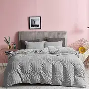 Seersucker Duvet Cover with Pillow Cases 100% Cotton 200 Thread Count Quilt Covers White | Silver | Charcoal | Pink | Grey Bedding Sets Double King Super King Size (Silver Grey, Double)
