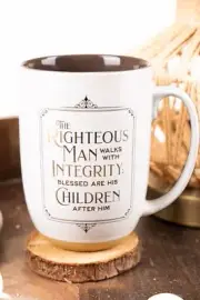 NEW "RIGHTEOUS MAN" WHITE AND GOLD EXPOSED CLAY CERAMIC MUG