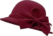 [Bienvenu] Kids Girl's Vintage Dome 100% Wool Felt Bowler Cap Floppy Hat Bow