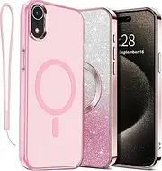 for iPhone XR Case Clear Magnetic Glitter Phone Cases [Compatible with MagSafe] Protector Slim Sparkle Luxury Plating Shockproof Protective Cover Women (Pink, iPhone XR)