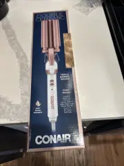 Conair Double Ceramic 3 Barrel Curling Iron, Hair Waver, Create Beachy Waves NIB