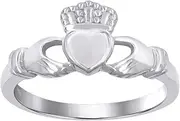 [JewelryWeb] 925 Sterling Silver Womens Love Heart Irish Claddagh Celtic Trinity Knot Ring Statement-Ring for Women