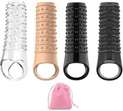 4 Pcs Penis Enlargement Sleeves Reusable Penis Sleeve Realistic Silicone Penis Ring Sex Toy For Women Men Couple Gay Adult