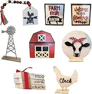Farmhouse Tabletop Signs - 8X Rustic Wooden Table Centerpieces,Creative Farm Cow Rooster Tabletop Ornament for Home and Kitchen
