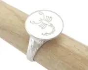 Scorpion horoscope zodiac Bark Textured Band Adjustable Ring Shiny silver 4858