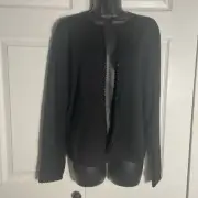 Y2K Talbots Cardigan Women Medium Black Silk Blend Knit Beaded Open Front Top