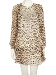 Brown Silk Leopard Crystal Dress