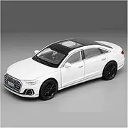 Scale Finished Model Car 1:32 Scale for Audi A8 Sedan Alloy Diecast Car Model Simulation Sound and Light Vehicle Collection Die-cast Vehicle(White)