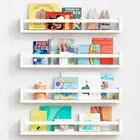 24 Inch Wall Bookshelf for Kids Bedroom Set of 4, White Floating Nursery Book Sh