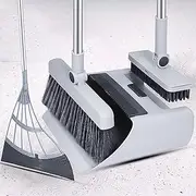 Broom, Dustpan and Squeegee Set - 4 in 1 Combo Set Long Handle Floor Sweeper for Home Kitchen Office, Outdoor and İndoor Cleaning