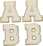 GLSTOY 4pcs Letters Patches for Clothing Repair Stylish Embroidered Patches with Glitter Edge DIY Applique for Jackets Hats Jeans Crafts