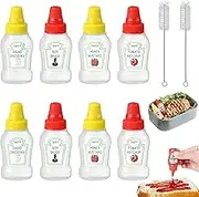 8Pcs Mini Condiment Squeeze Bottles with 2 Cleaning Brush,25ml Leakproof Mini Ketchup Sauce Bottles Refillable Ketchup/Soy Sauce/Honey/Salad Dressing Bottles Container