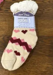 NEW SHERPA LINED CHILDRENS SOCKS NWT COZY GIFT WINTER Slipper Socks Hearts
