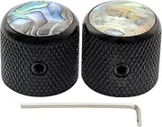 [Musiclily] Pro 1/4 Inch Steel Dome Abalone Top Universal Fitting Potentiometer Control Knob with Set Screw for Electric Guitar Bass, Black (Set of 2)