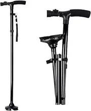TOMVAES Walking Cane, Folding Crutches, Heavy Duty All Terrain Tip, Cushion T Handle, Lightweight Aluminium Hiking Stick, for Hiking, Mountain, Climbing, Backpacker