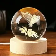 IFOLAINA 3D Butterfly Crystal Ball 60mm Gifts Ideas for Girlfriend Wife Mom Couple Her Butterfly on Sunflower in Glass Ball with Multicolor Lighting Base