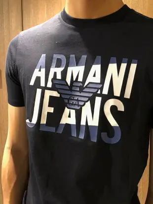 美國百分百【全新真品】Armani Jeans 短袖 AJ T恤 老鷹 logo T-shirt 深藍 J061